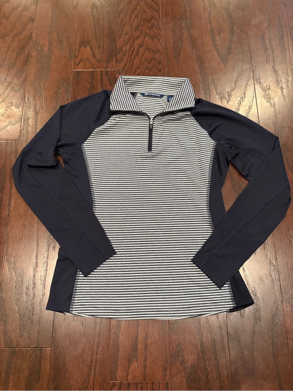 Cutter & Buck Navy Forge Tonal Stripe Stretch Quarter Zip Womens Top Size XS EUC